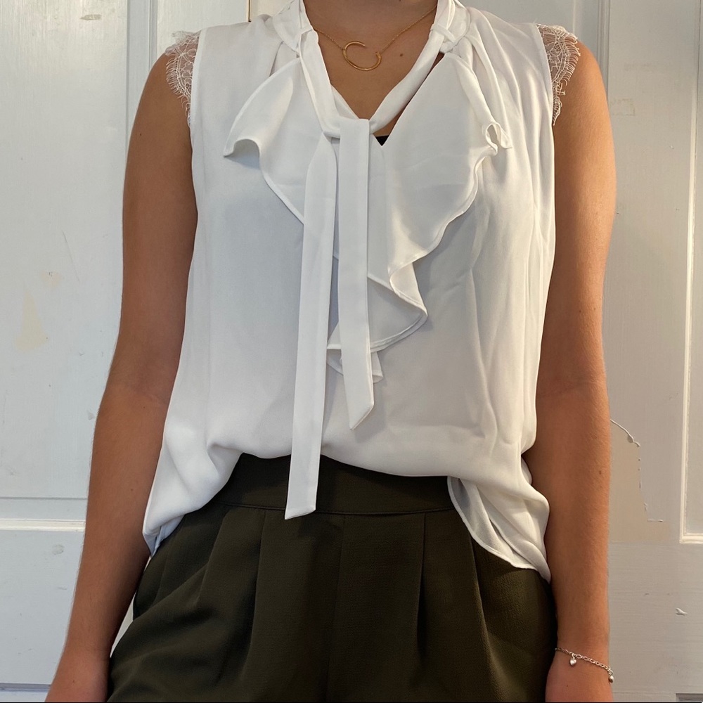 White Sleeveless Blouse with Tie